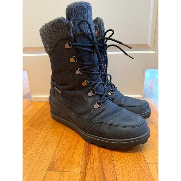 L.L. Bean Primalot Women's Black Wedge Lace Up Boots Size 10 Medium 505773 - Picture 1 of 11